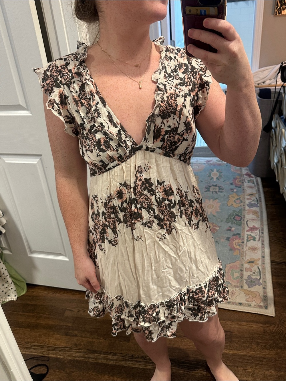 Free People Rose Print Ruffle Frock Dress